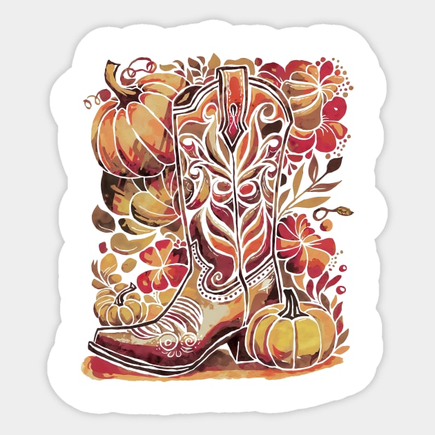 Autumn Cowgirl Boot Sticker by Teresa's Store 1